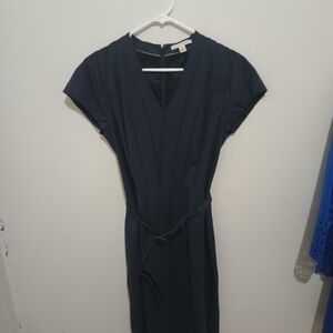 Banana Republic Navy V-Neck Midi Dress with Self-Tie Belt
